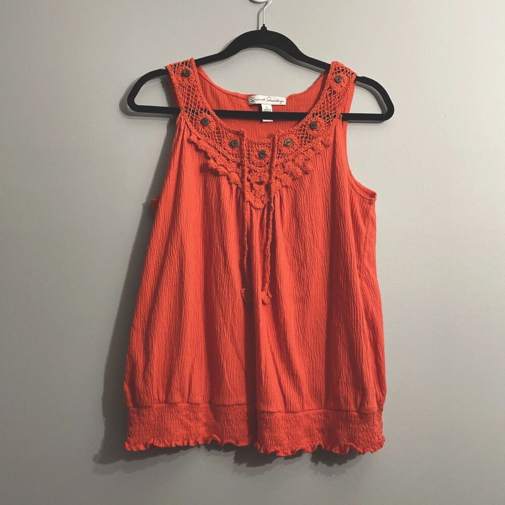 French Laundry Orange Crochet Top Womens Large Ruched Textured Top